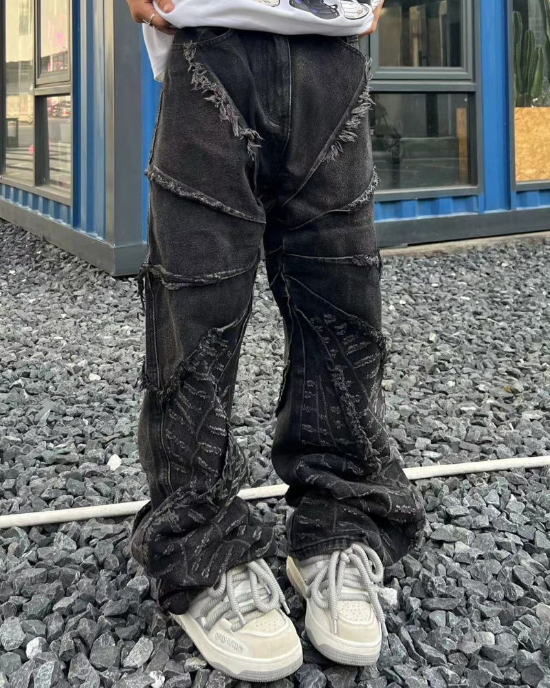 Street Black Raw Edge Y2K Baggy Jeans