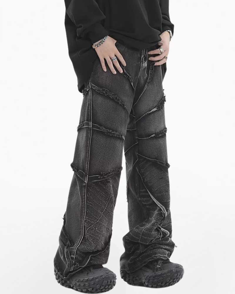 Street Black Raw Edge Y2K Baggy Jeans