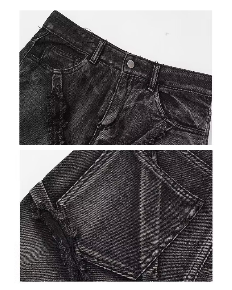 Street Black Raw Edge Y2K Baggy Jeans