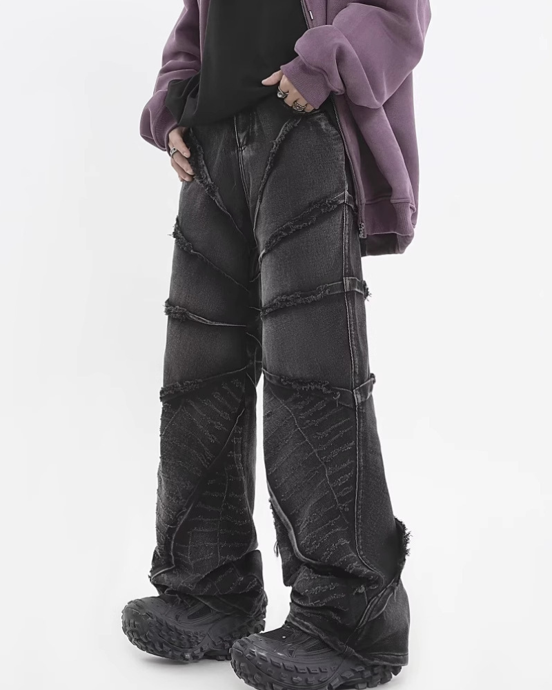 Street Black Raw Edge Y2K Baggy Jeans