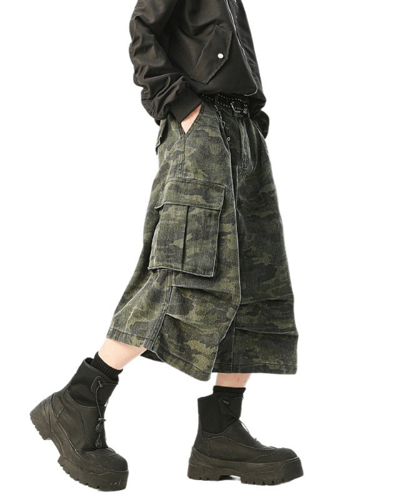 Street Denim-Look Cargo Shorts | Camo Baggy Jorts