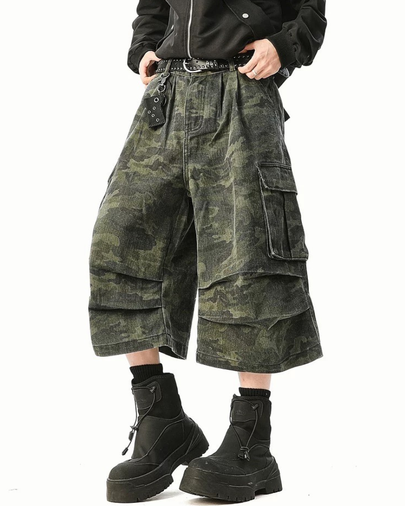 Street Denim-Look Cargo Shorts | Camo Baggy Jorts