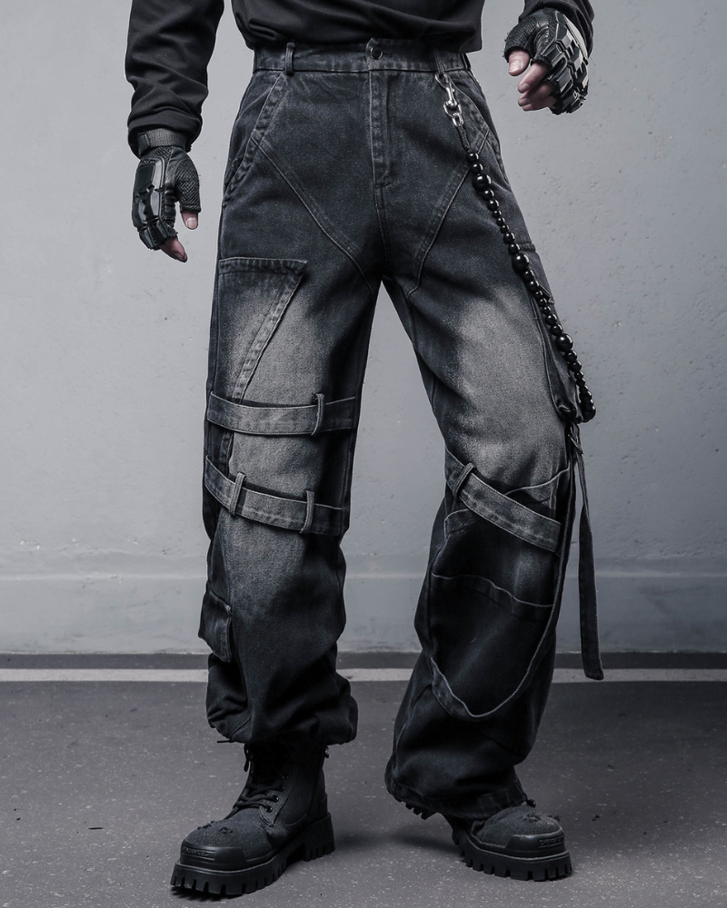 Street Heavy Multi-Ribbon Wide-Leg Jeans