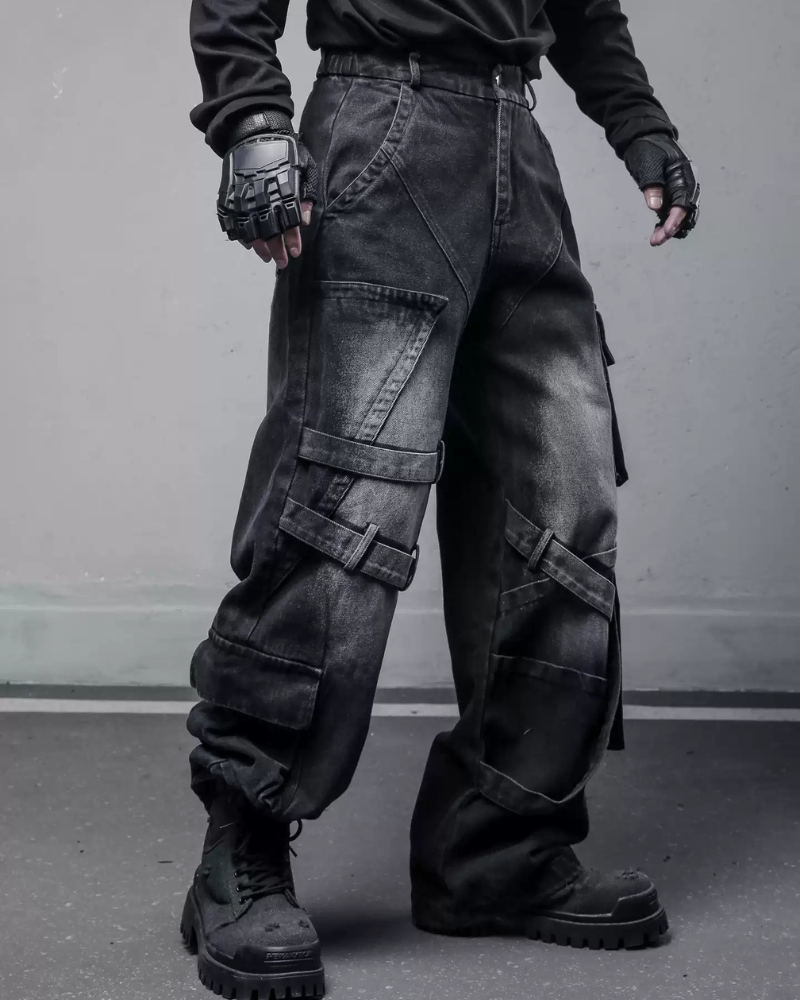 Street Heavy Multi-Ribbon Wide-Leg Jeans