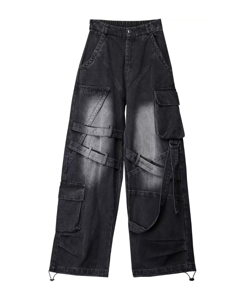 Street Heavy Multi-Ribbon Wide-Leg Jeans