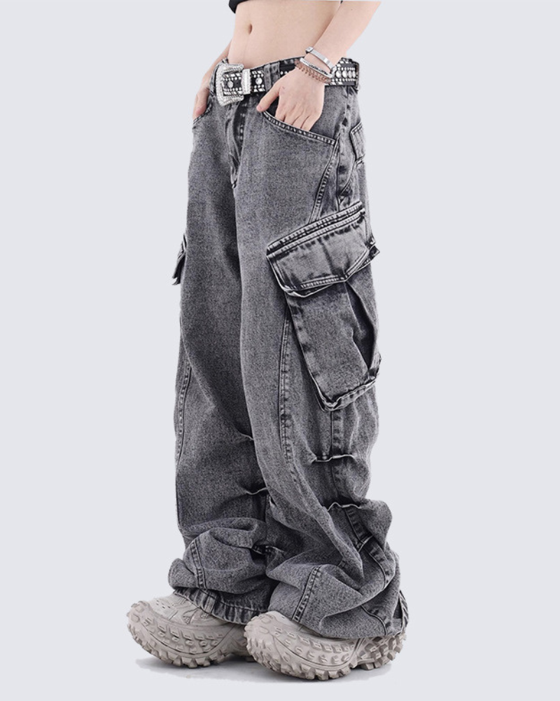 Street Opium Style Multi-Pocket Y2K Cargo Jeans