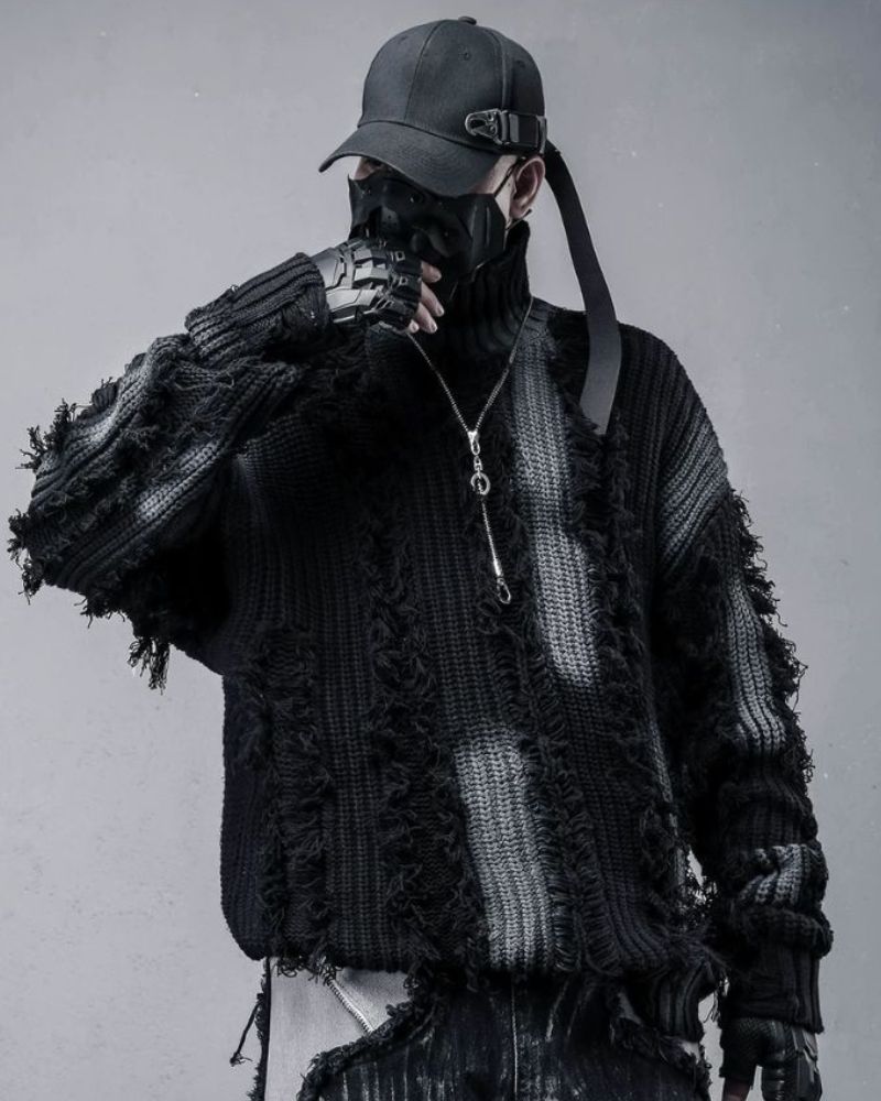 Street-Style Fringe Colorblock Turtleneck Sweater