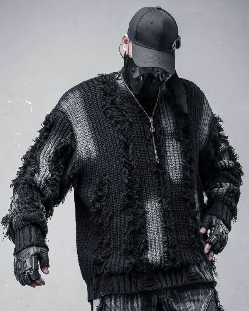 Street-Style Fringe Colorblock Turtleneck Sweater