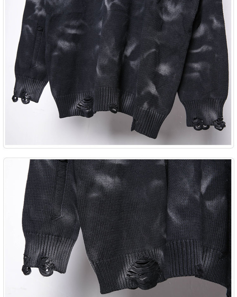 Street-Style Washed Tie-Dye Distressed Sweater