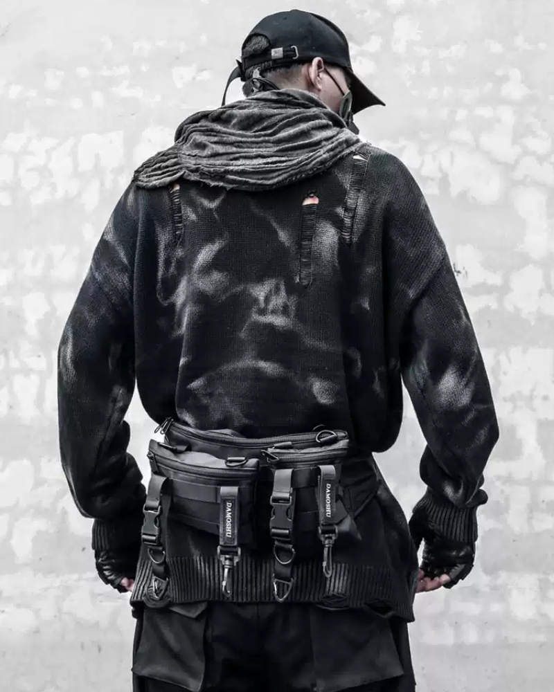 Street-Style Washed Tie-Dye Distressed Sweater