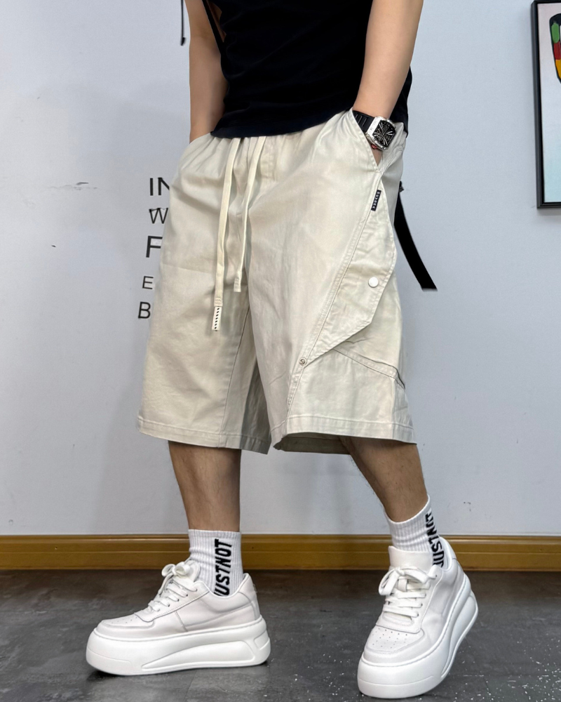 Street-Style Washed Distressed Cargo Shorts