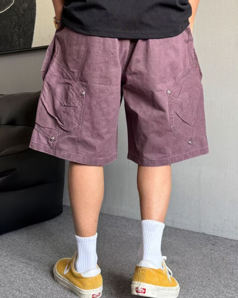 Street-Style Washed Distressed Cargo Shorts