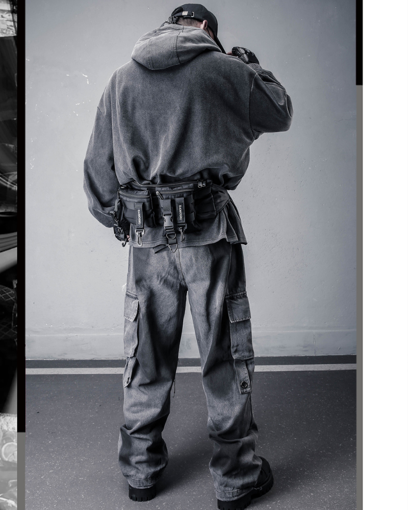 Street Vintage-Wash Patchwork Techwear Hoodie