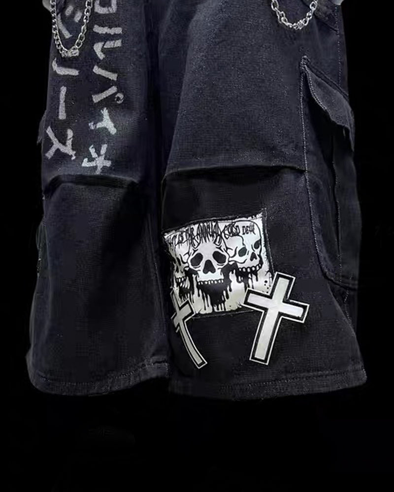 Street Washed Chains Denim Baggy Jorts