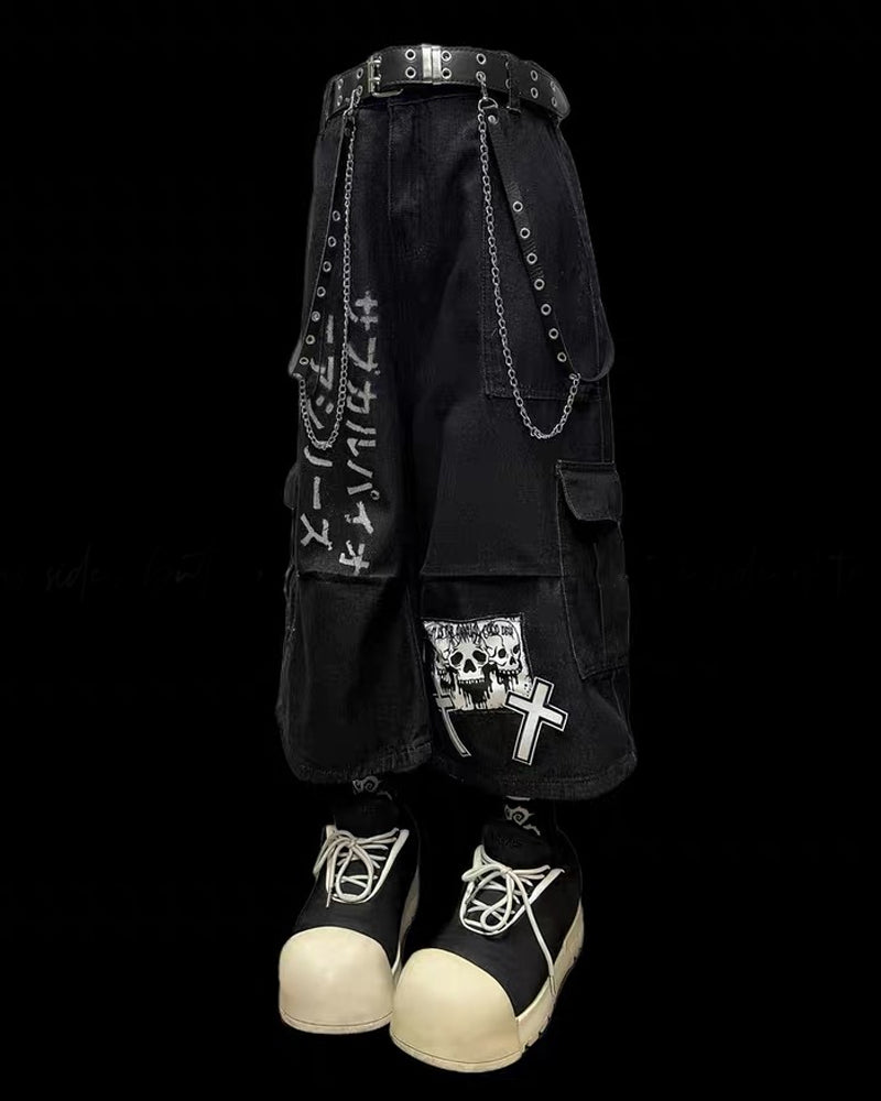 Street Washed Chains Denim Baggy Jorts