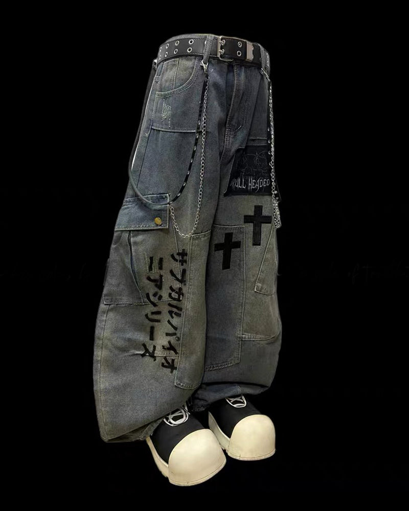 Street Washed Chains Denim Pants | Y2K Jeans