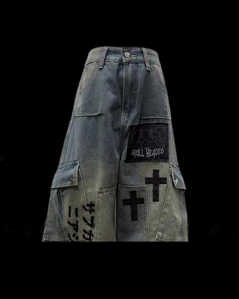 Street Washed Chains Denim Pants | Y2K Jeans