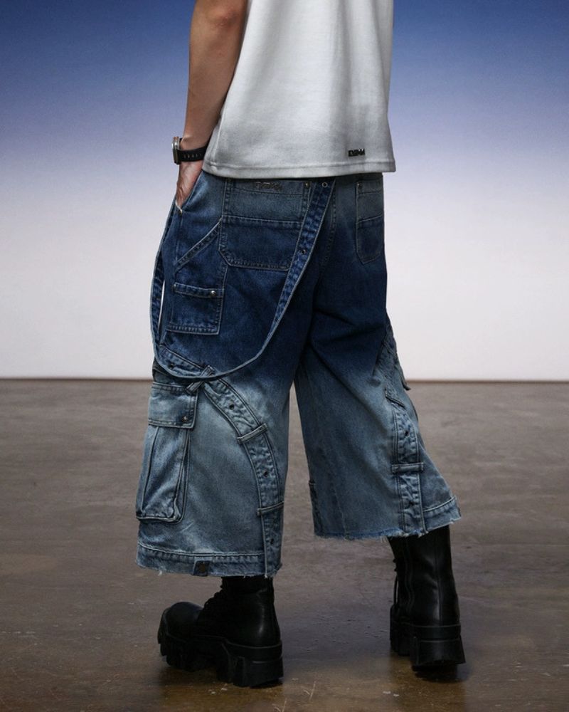 Street Washed Ombre Denim Baggy Jorts