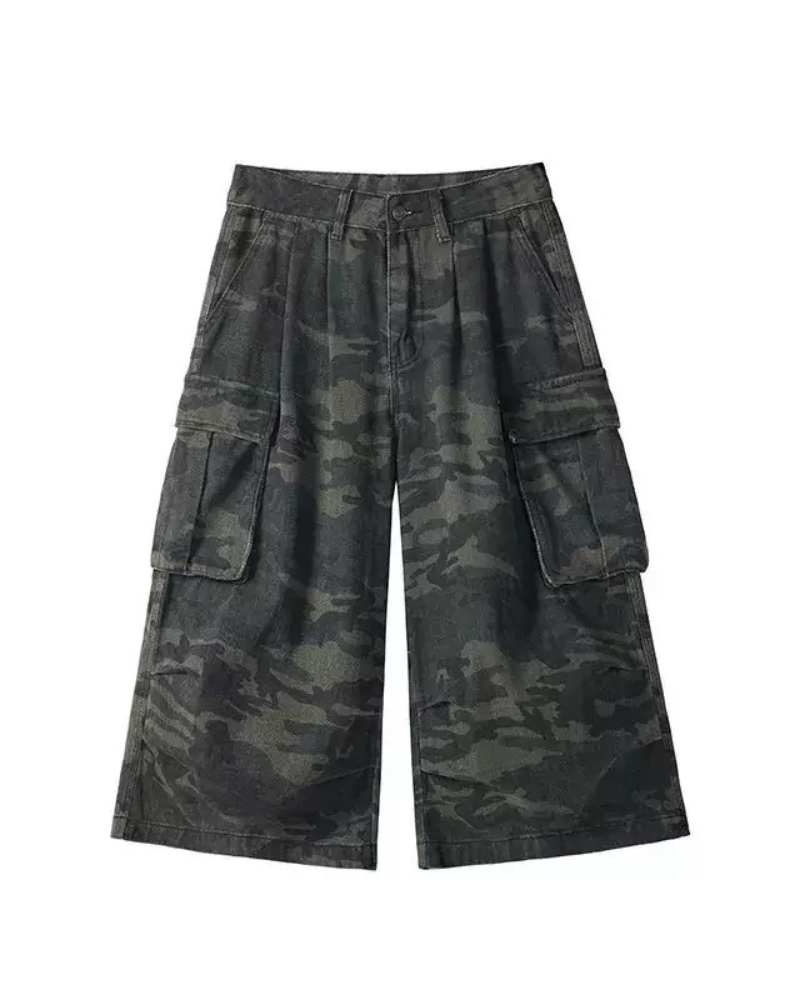 Street Deconstructed Washed Cargo Camo Jorts