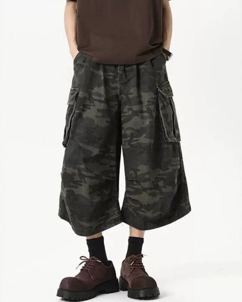 Street Deconstructed Washed Cargo Camo Jorts