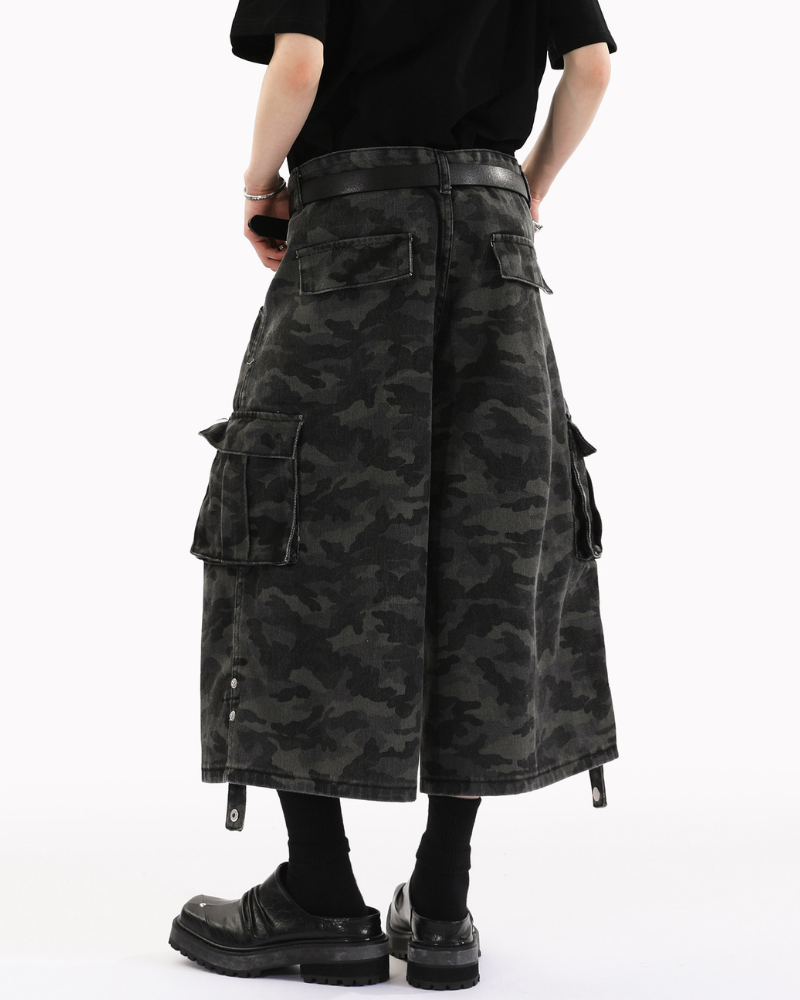 Street Deconstructed Washed Cargo Camo Jorts