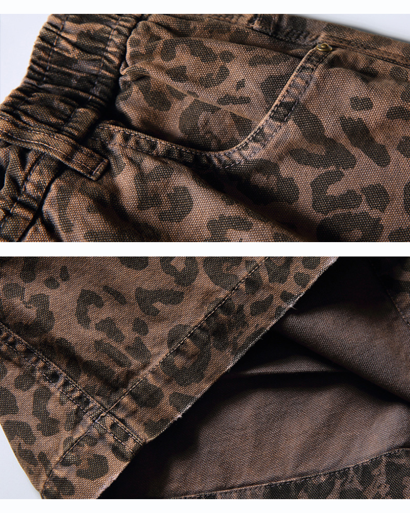 Street Leopard Unisex Denim-Look Shorts | Baggy Jorts