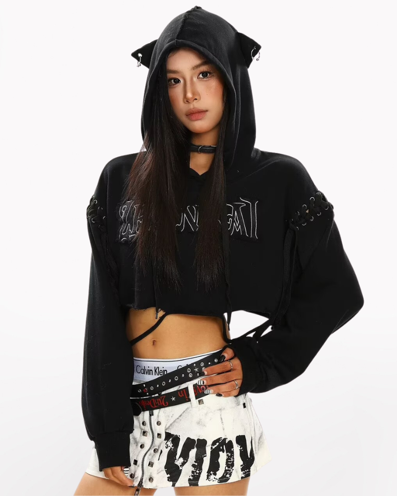 Street Subculture Cat Ear Women’s Cropped Hoodie