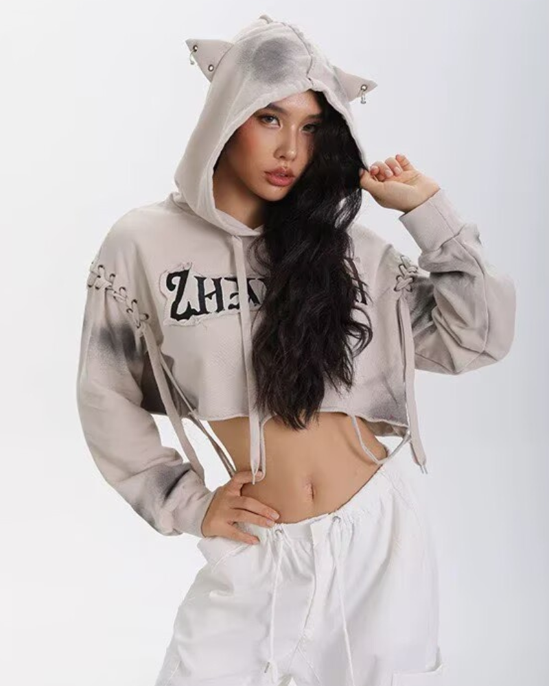 Street Subculture Cat Ear Women’s Cropped Hoodie