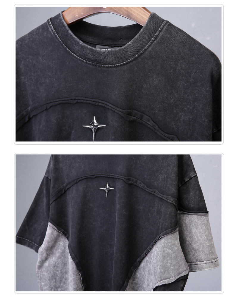Street Wasteland-style Distressed Patchwork T-Shirt
