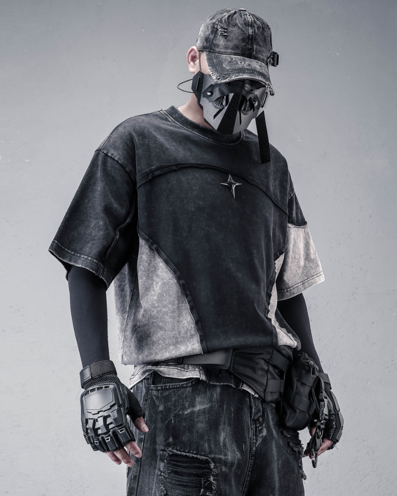 Street Wasteland-style Distressed Patchwork T-Shirt