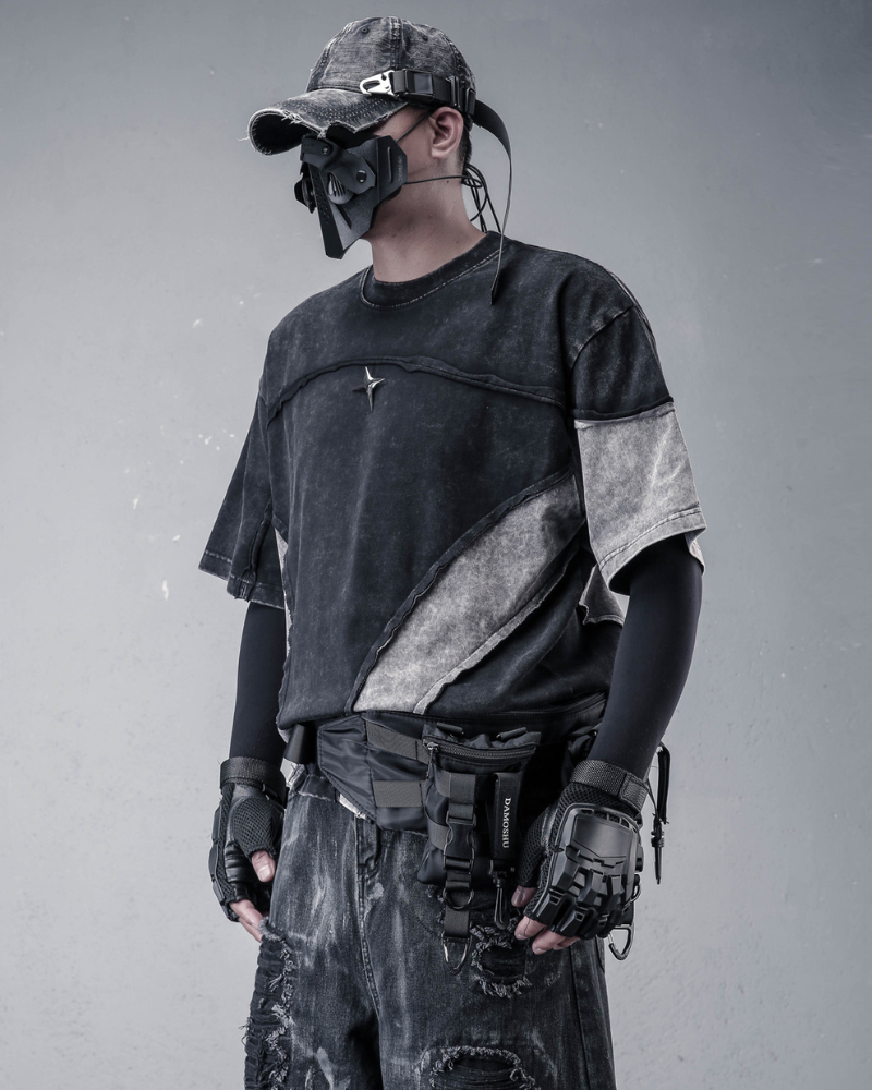 Street Wasteland-style Distressed Patchwork T-Shirt