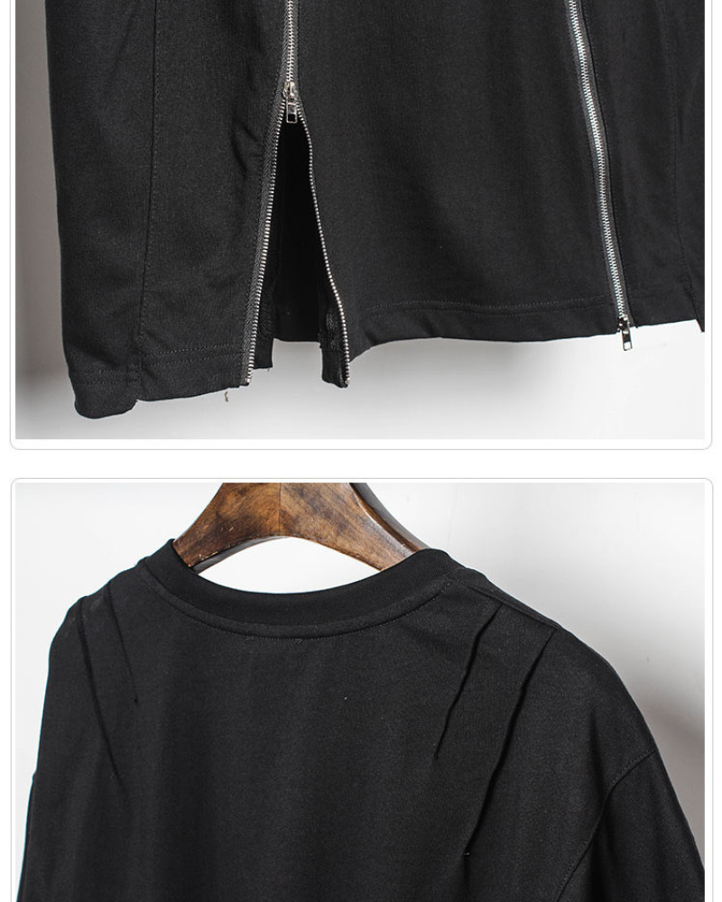 Street Oversized Multi-Zipper Cotton T-Shirt
