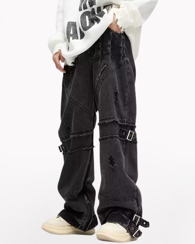 Streetwear Bandage Zipper Y2K Punk Jeans