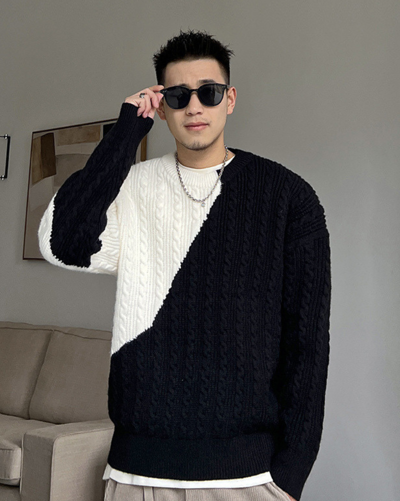 Streetwear Color Block Crewneck Sweater