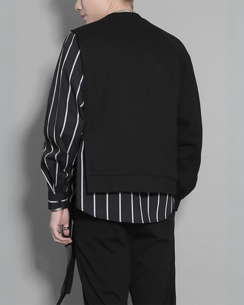 Streetwear Color Block Ribbon Crewneck Sweatshirt