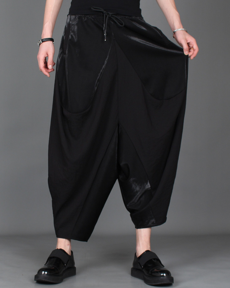Streetwear Contrast Color Harem Crop Hakama Pants