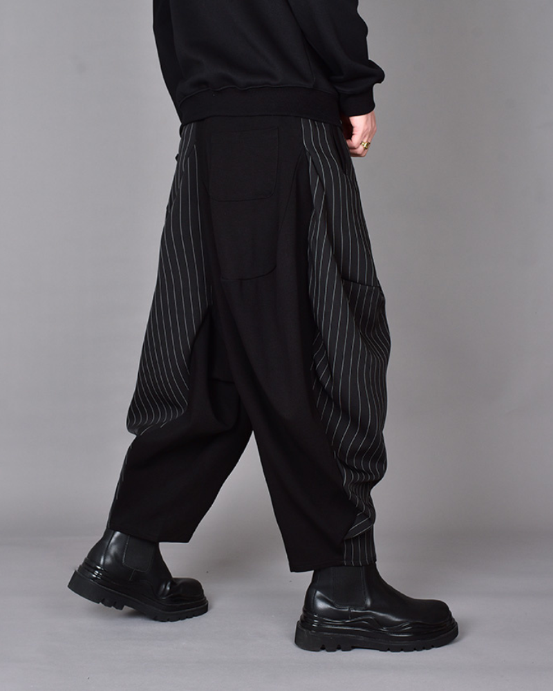 Streetwear Contrast Color Harem Crop Hakama Pants