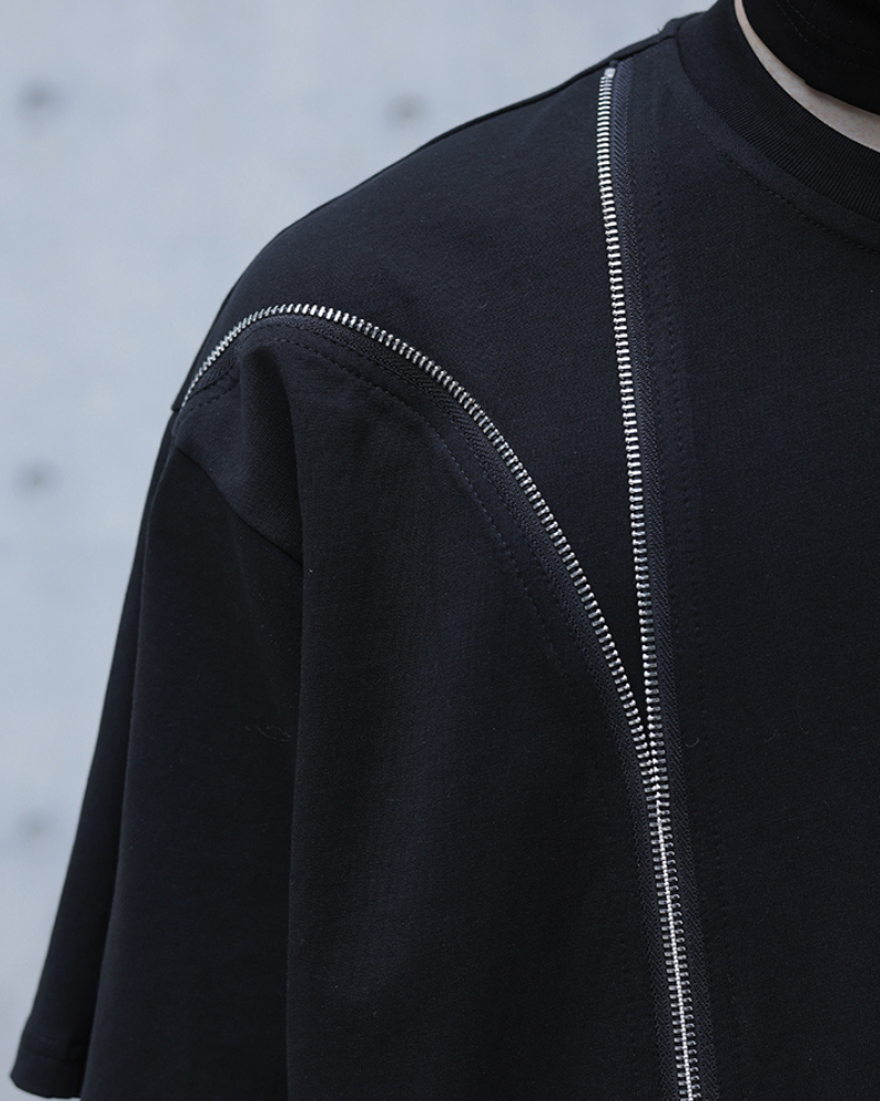 Opium Style Streetwear Deconstructed Zipper-Panel T-Shirt