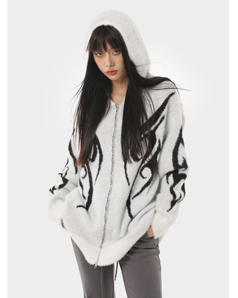 Streetwear Black Cardigan Sweater Hoodie