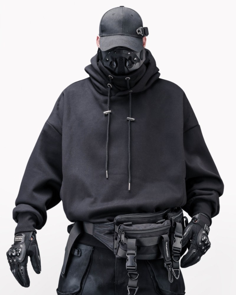 Streetwear High-Neck Fleece Hoodie