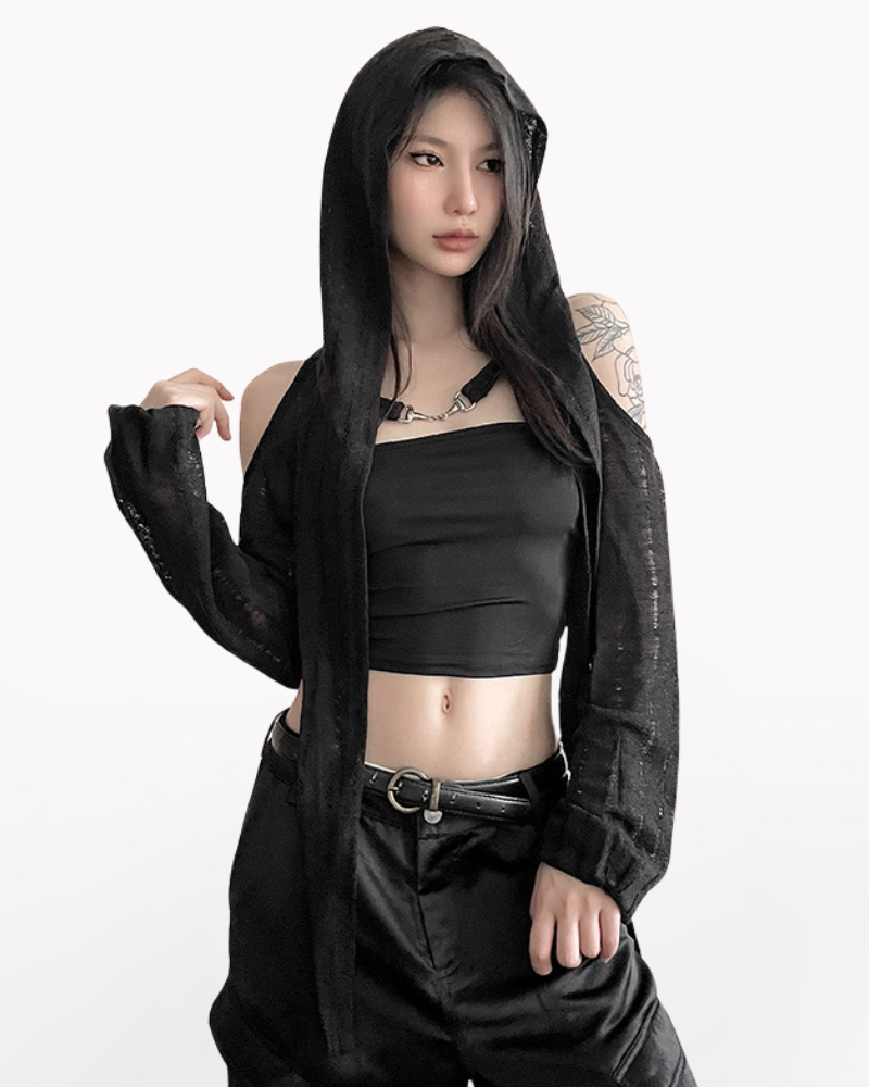 Streetwear Opium Style Hood Blouse Crop Top