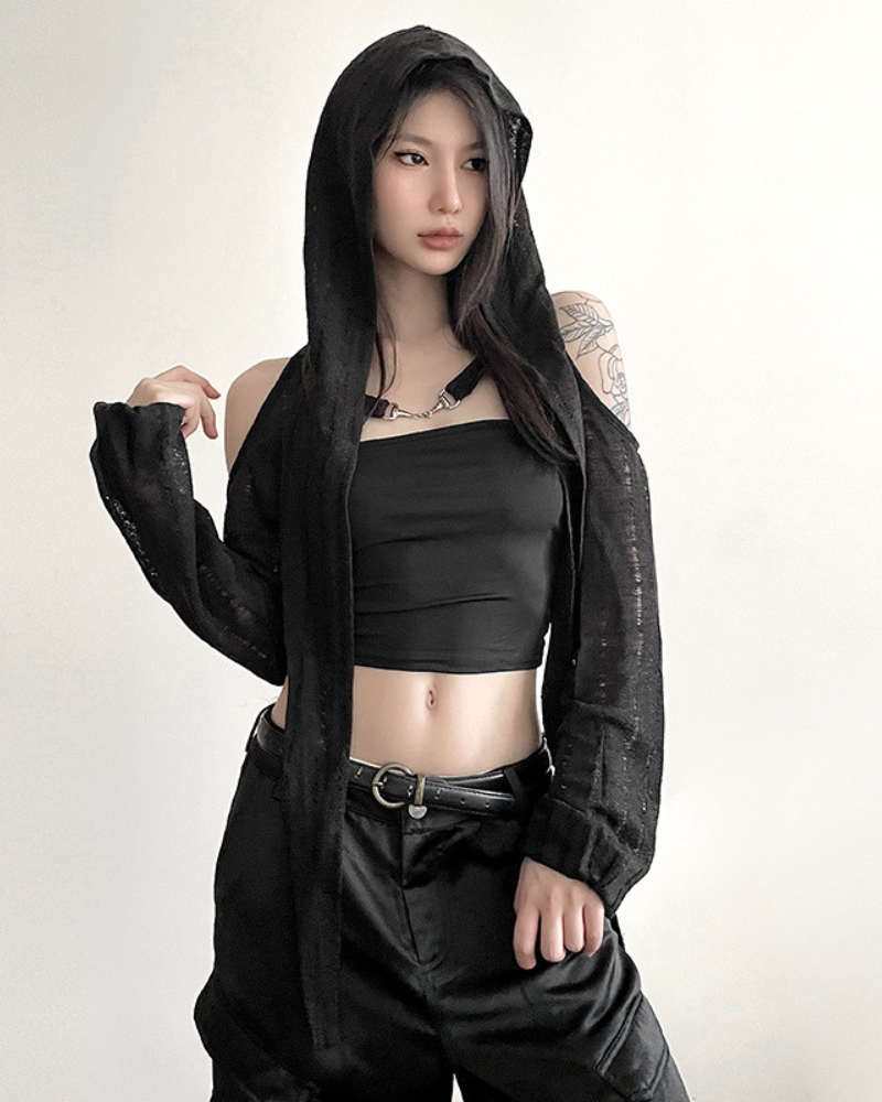 Streetwear Opium Style Hood Blouse Crop Top