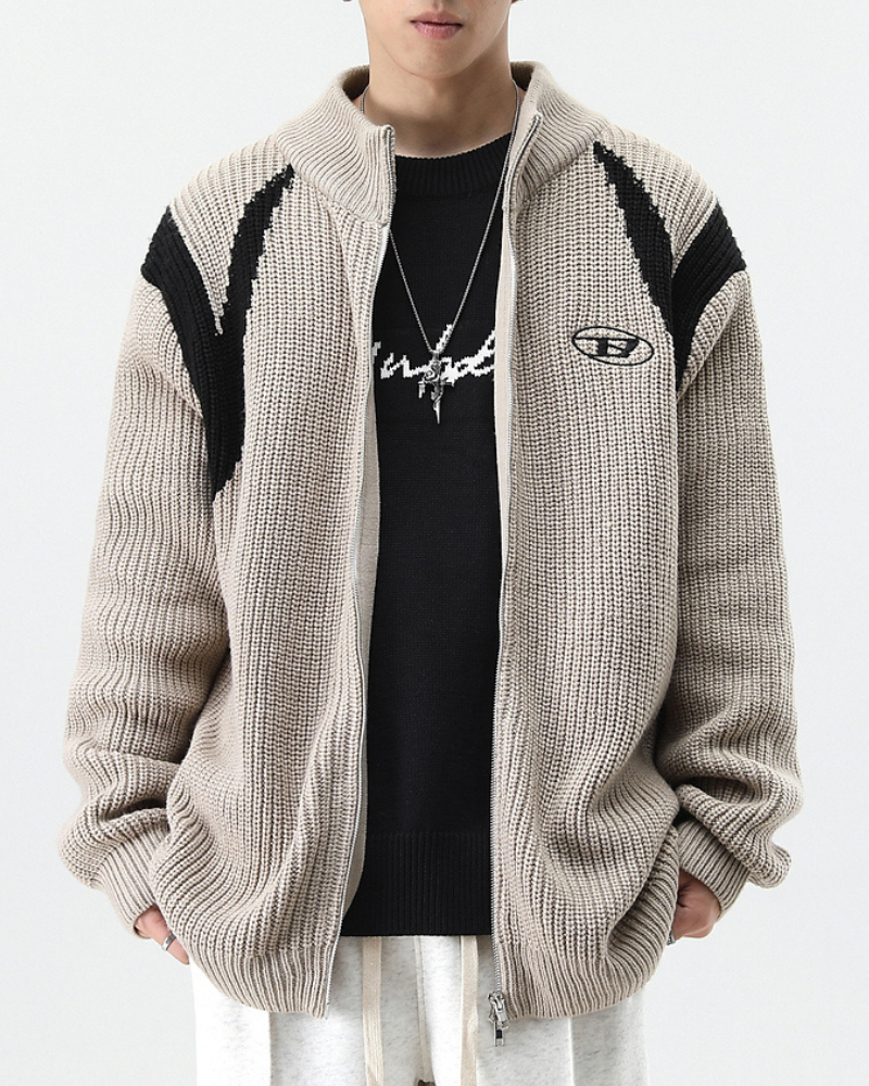 Streetwear Knitted Zip Up Turtleneck Sweater