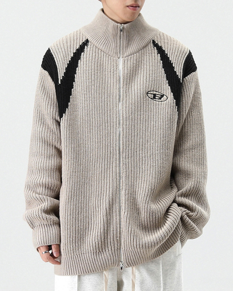 Streetwear Knitted Zip Up Turtleneck Sweater