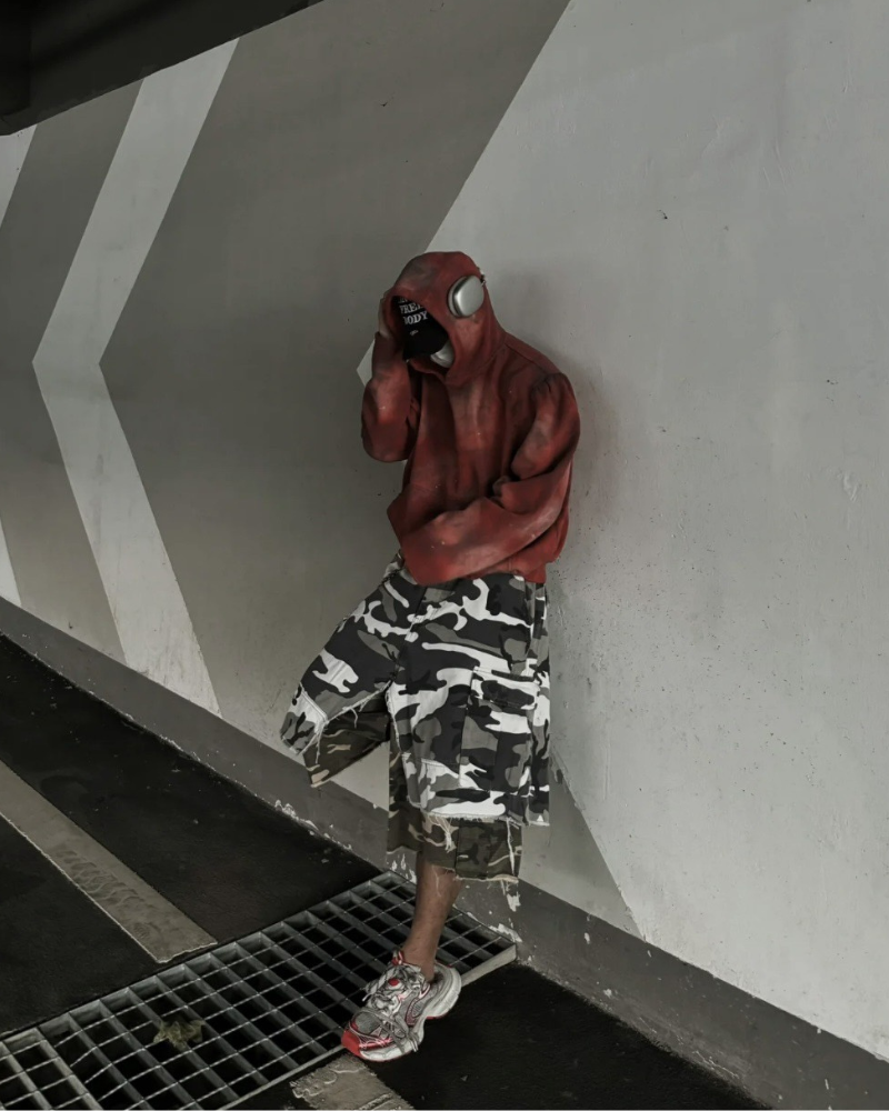 Streetwear Layered Baggy Gray Camo Jorts