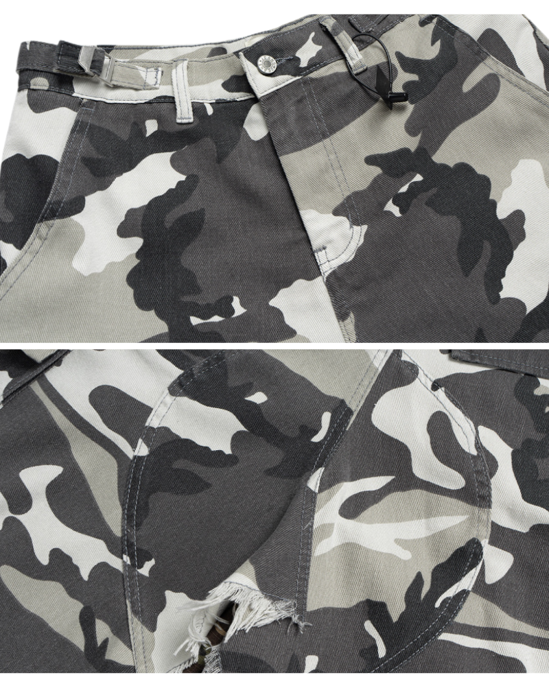 Streetwear Layered Baggy Gray Camo Jorts