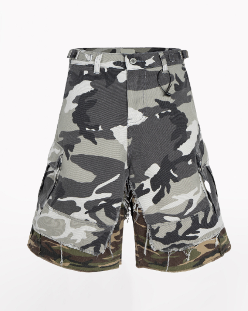 Streetwear Layered Baggy Gray Camo Jorts