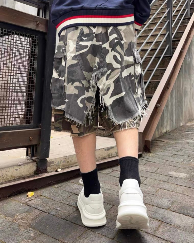 Streetwear Layered Baggy Gray Camo Jorts