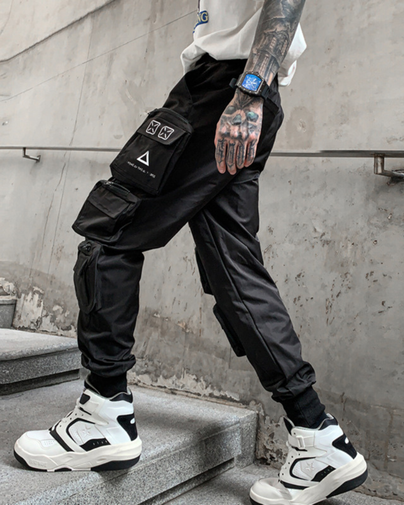 Streetwear Slim Fit Multi-Pocket Black Cargo Pants
