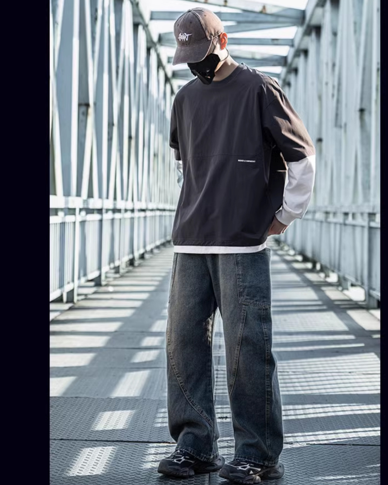 Streetwear Wash Paneled Straight Y2K Jeans